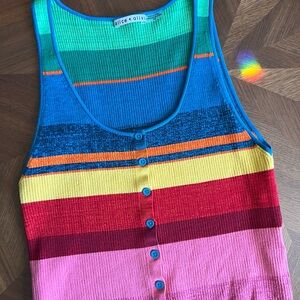 Alice + Olivia Rainbow Striped Cropped Knit Tank L